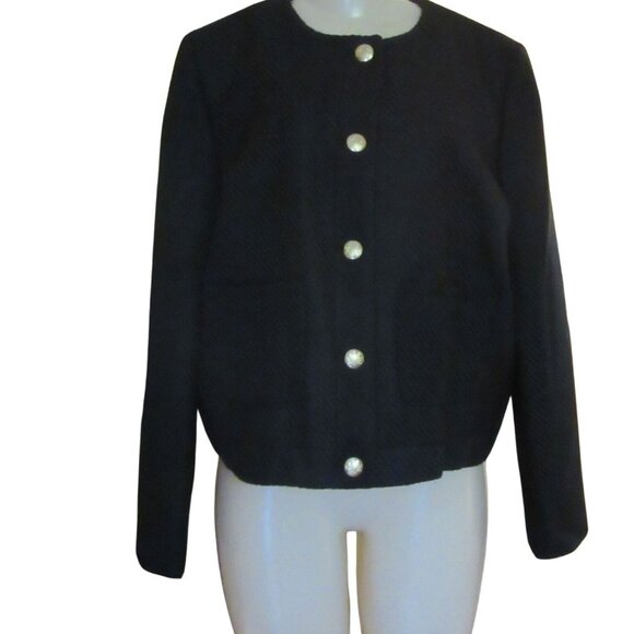 NWT, J. Crew Factory Black Textured Button Up Jacket Size 16 - Picture 3 of 7